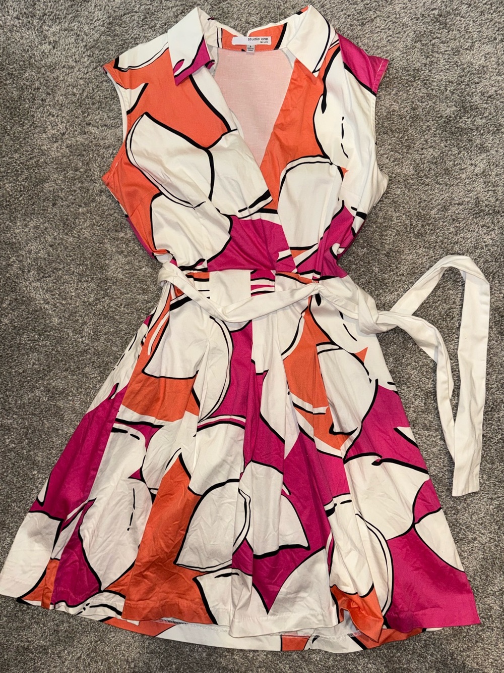 Studio One White, Pink & Orange Faux-Floral Wrap Dress
